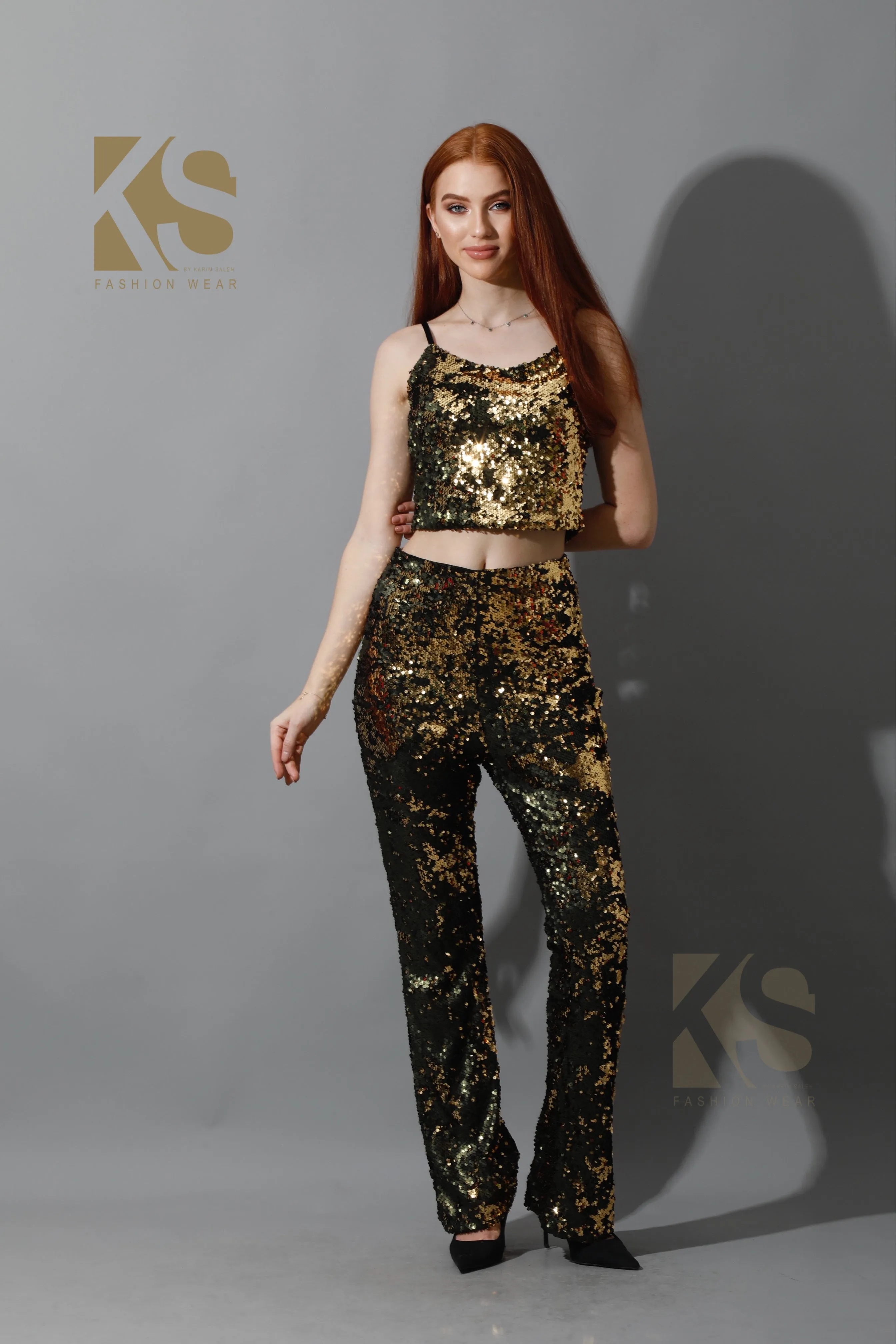 Workout Ready Anti Pilling Textile Co-Ord Sequins Top & Trousers Set