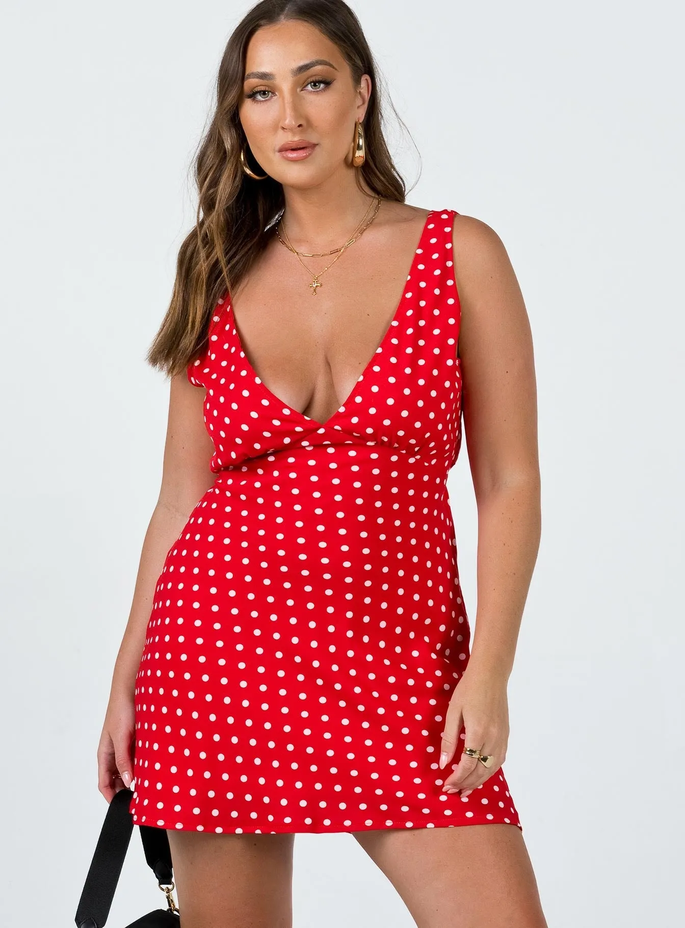 Mesh-Detail Nellie Mini Dress Red Polka Dot