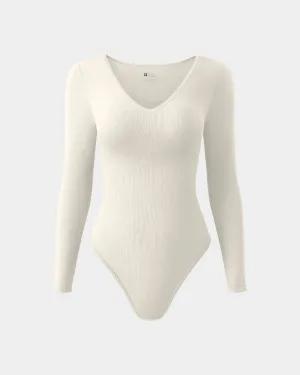 ladies bodysuit Sexy Ribbed T Shirt V Neck Long Sleeve Bodysuits