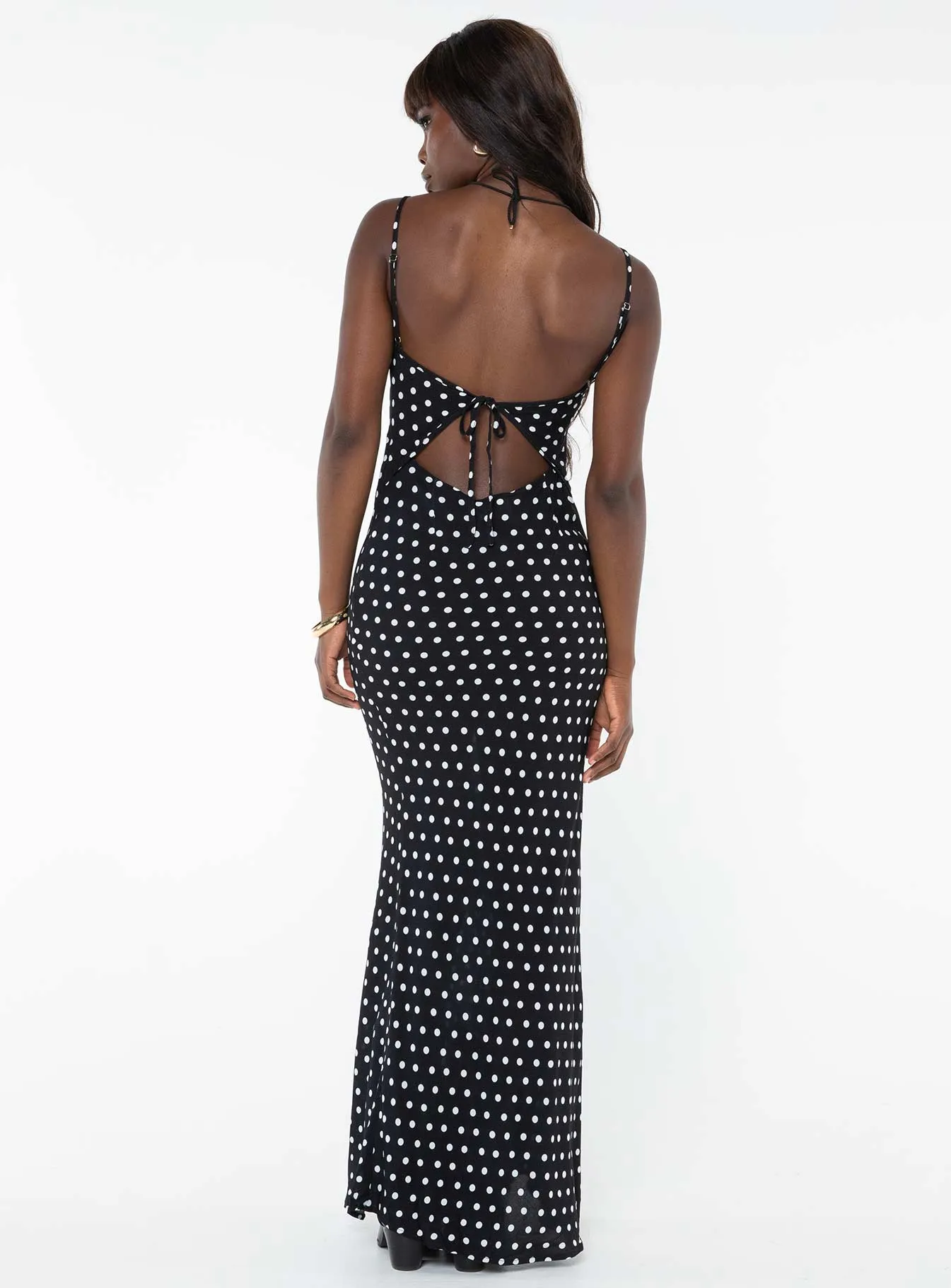 Luncheon Maxi Dress Black Polka Dot Timeless Line