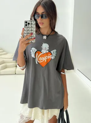 Kewpie Oversized Tee Washed Black Breezy Design Versatile Outfit