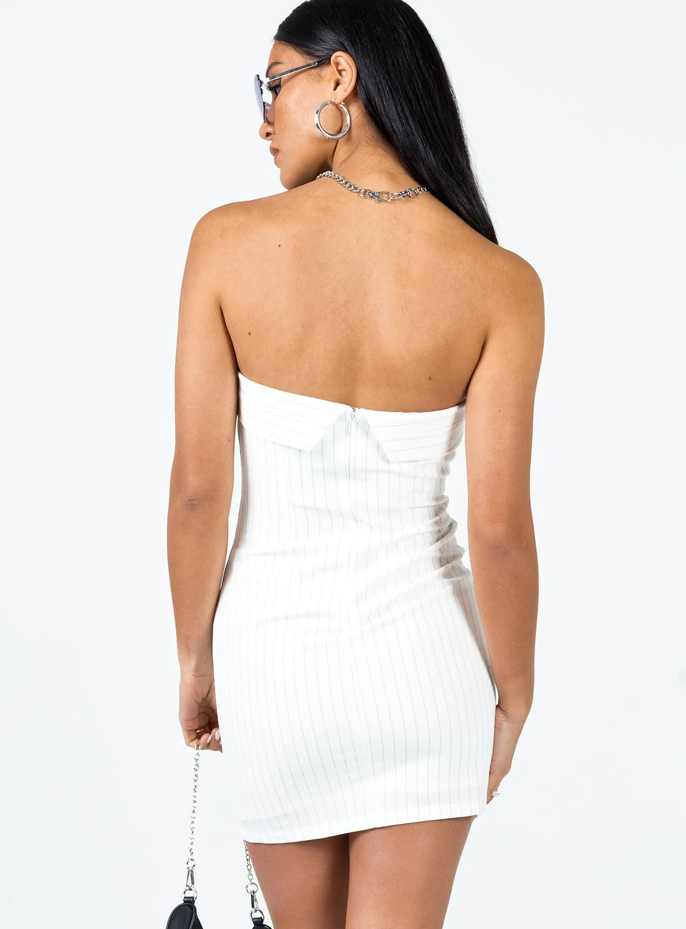 Day Outfit Easy Layering Piece Sebastian Strapless Mini Dress White
