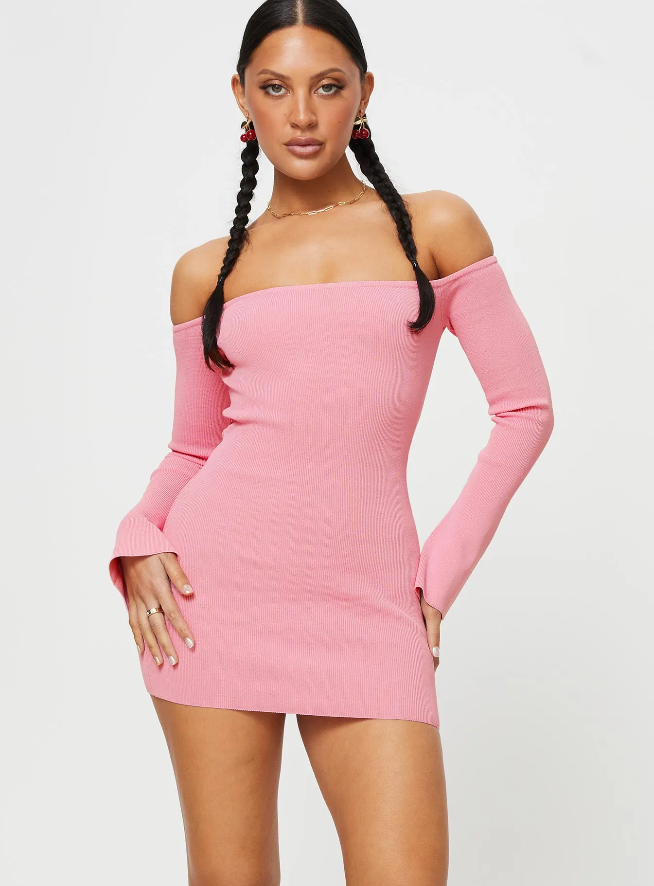 Parisa Long Sleeve Mini Dress Pink High Neck