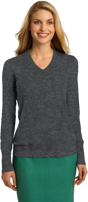 Port Authority Women's V Neck Sweater Charcoal Heather Easy Look