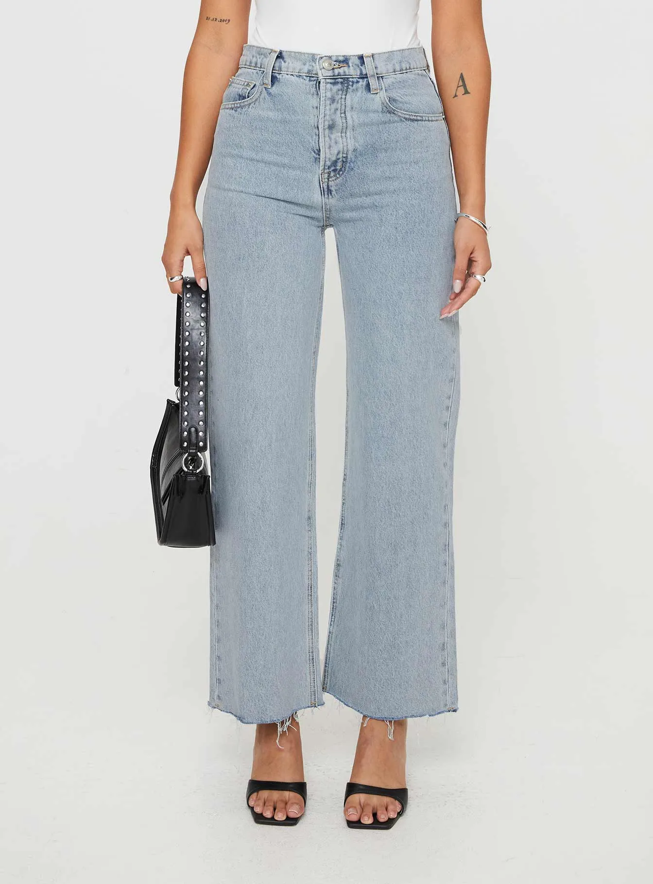 Stretchable Fabric Fawcett High Rise Straight Leg Jeans Light Blue Wash