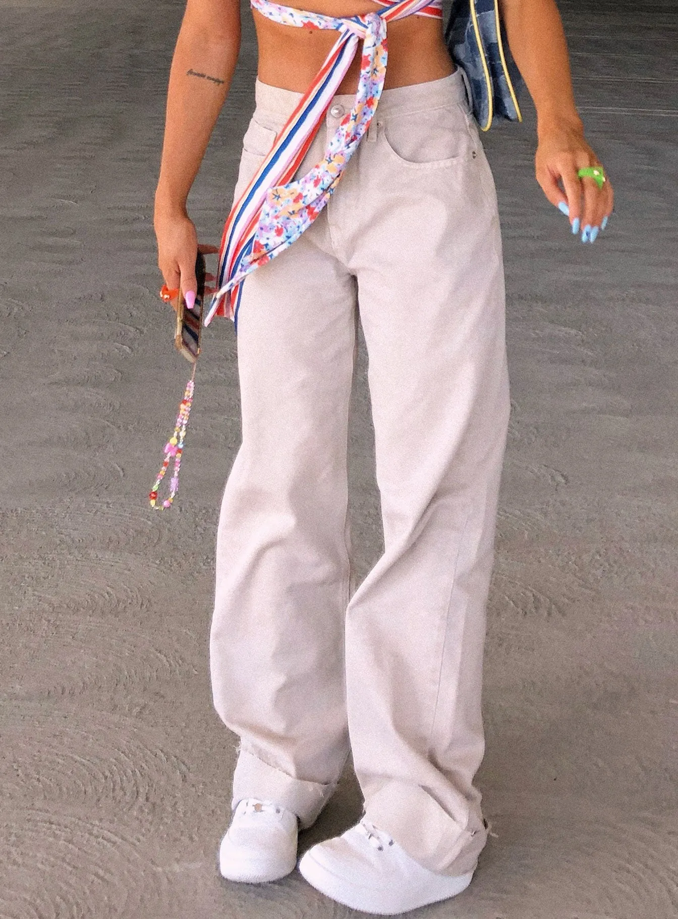 Cheerful Denim Jeans Cream ComfortWaistband