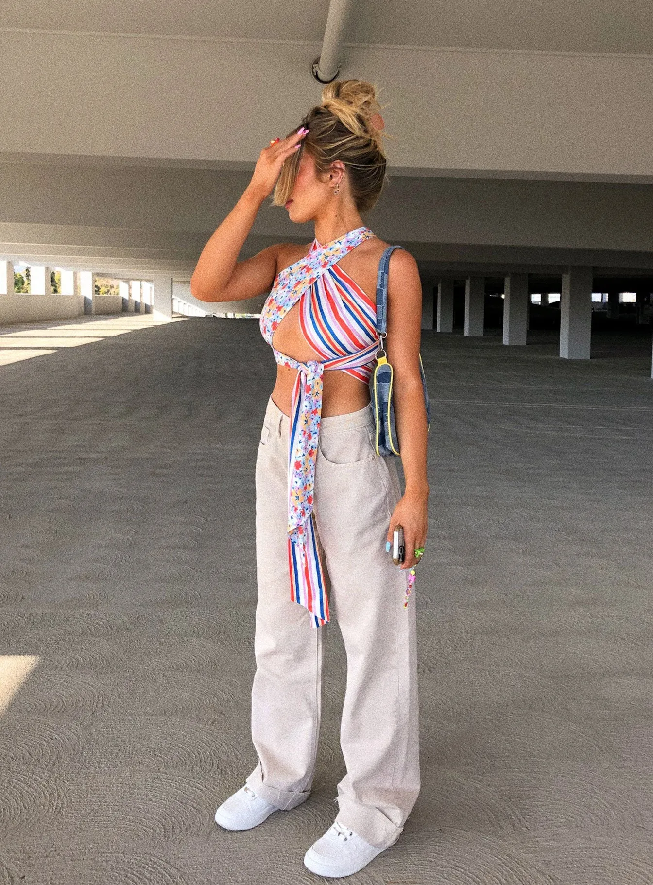 Cheerful Denim Jeans Cream Festival Air SlipResistantHem