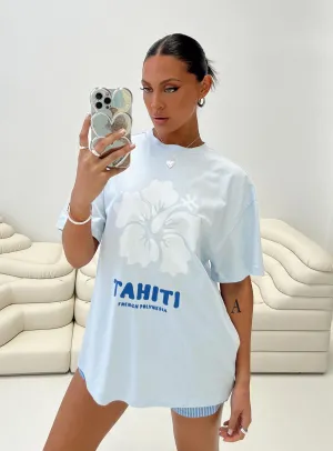 Tahiti Island Oversized Tee Blue Classic and Comfy Simple Chic