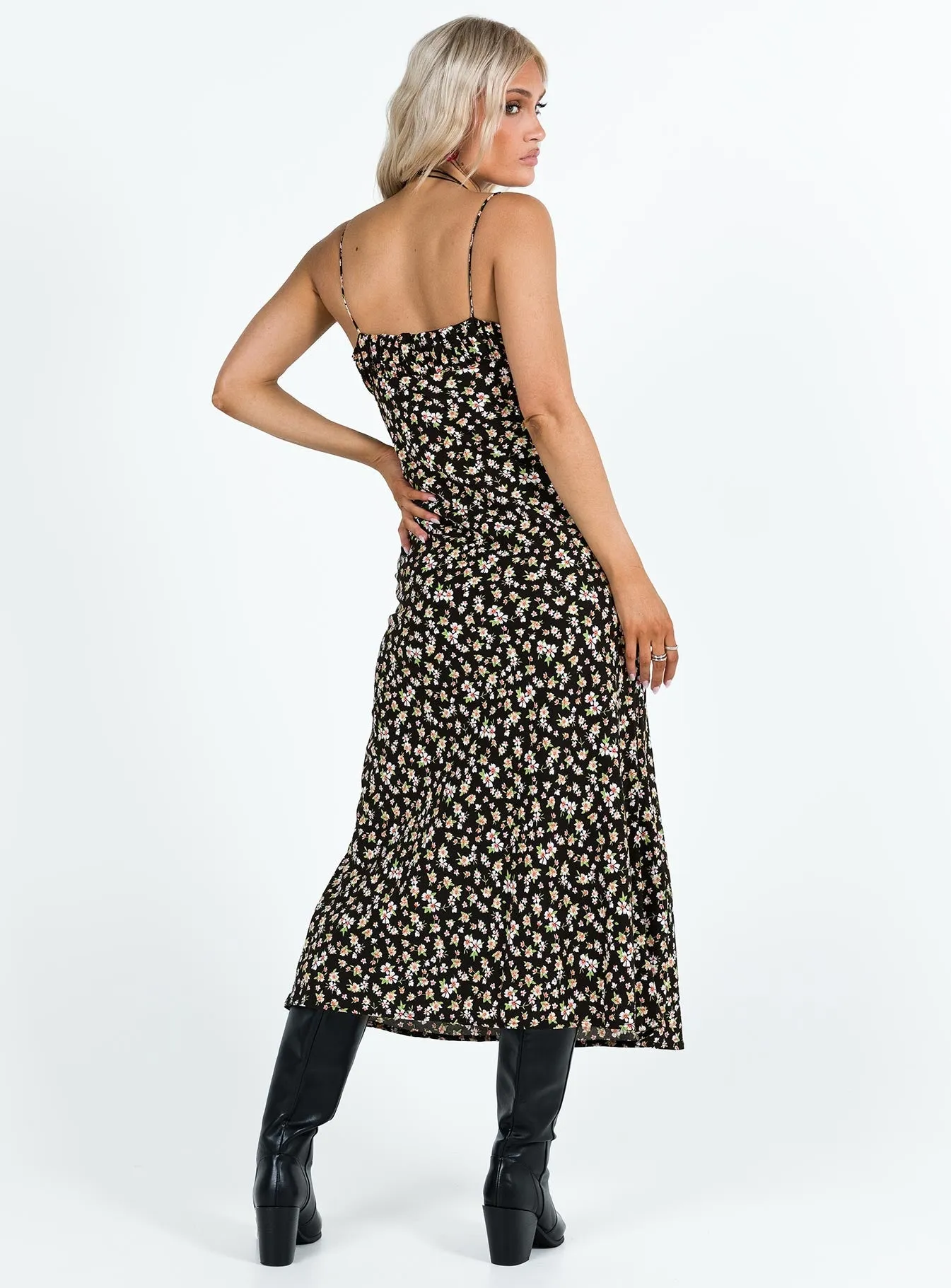 Kaplan Midi Dress Black / White Floral All Fit Soft Material