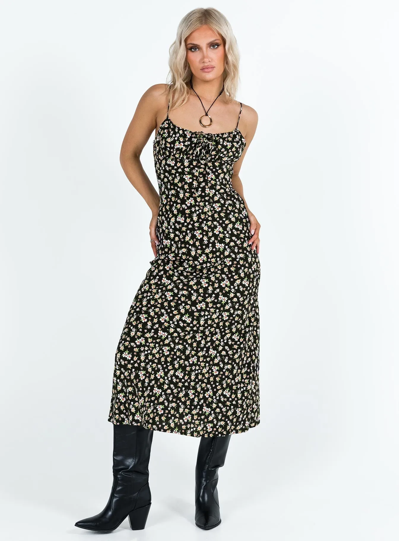 Simple yet sophisticated gown Kaplan Midi Dress Black / White Floral