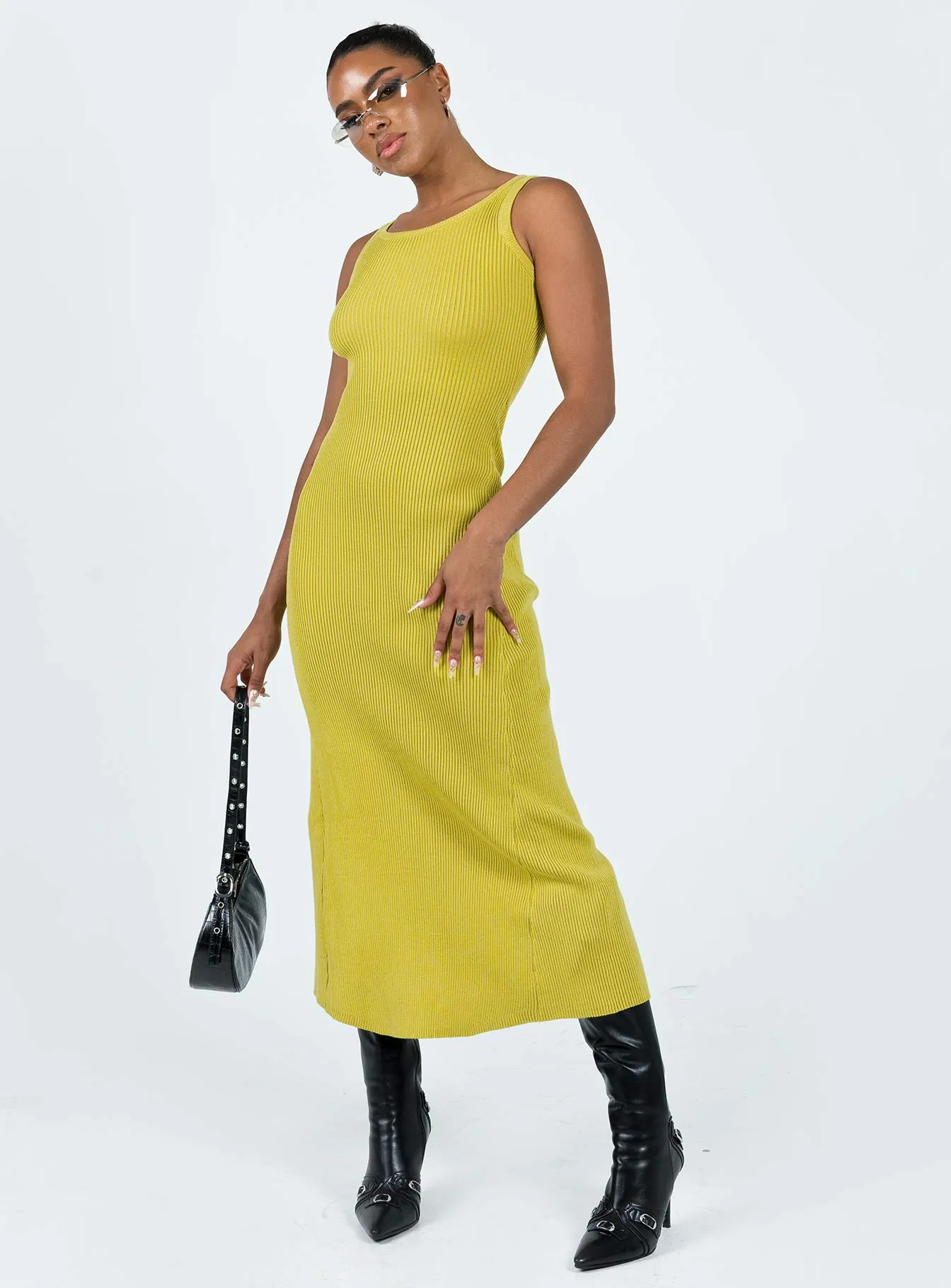 Thalma Midi Dress Lime Texture Play Casual Layers