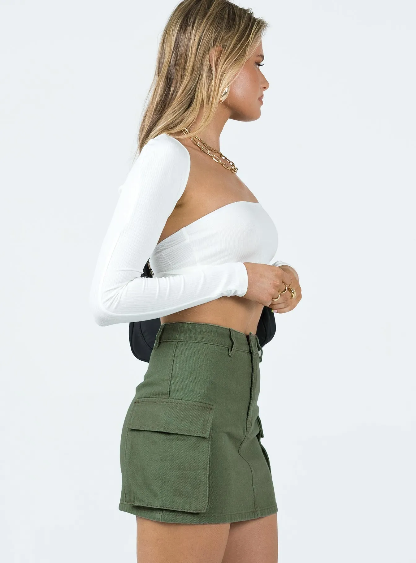 Myrtle Cargo Mini Skirt Khaki Eco conscious Matte Texture