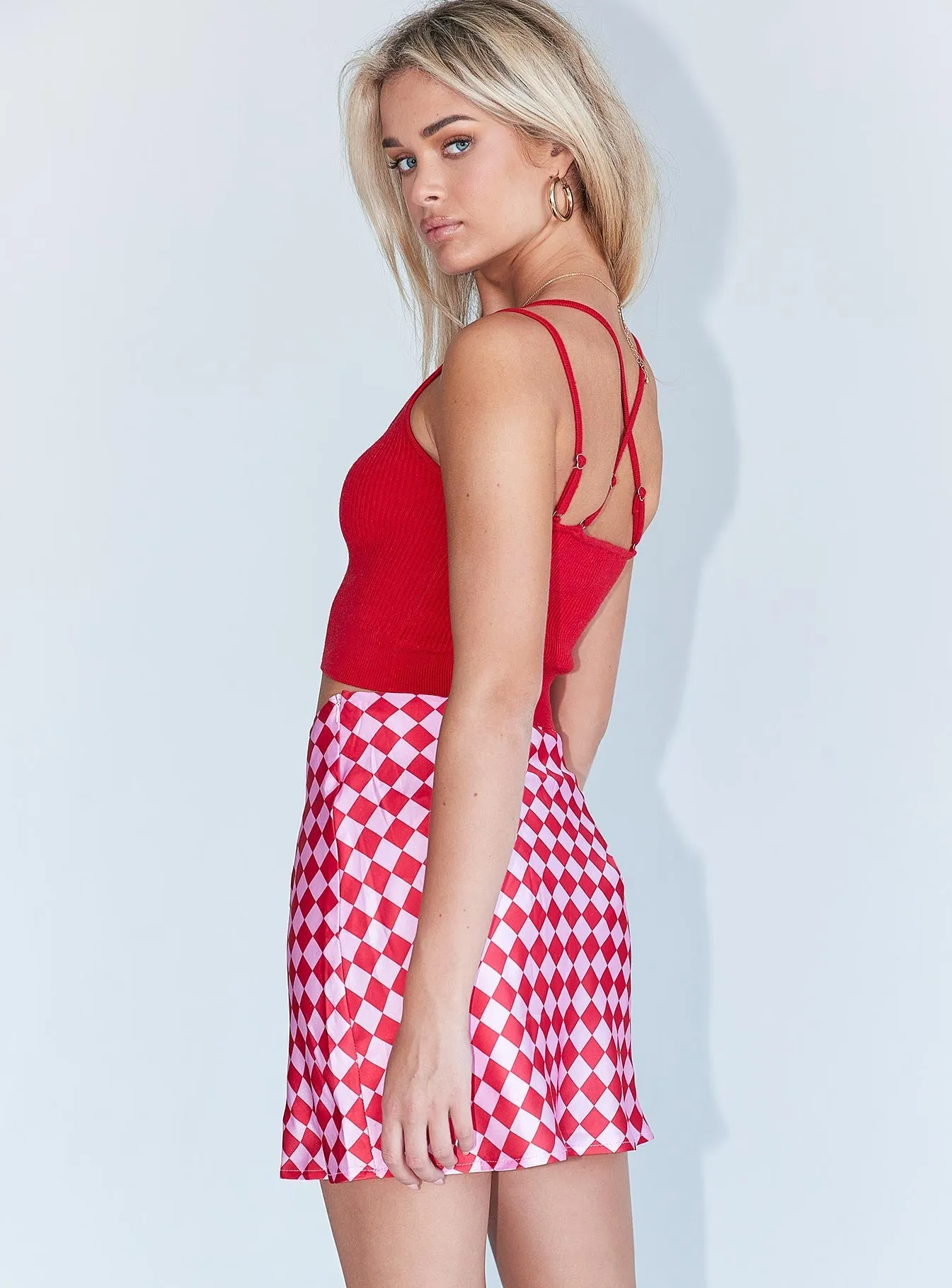 The Joan Checkerboard Mini Skirt Pink Stylish Choice