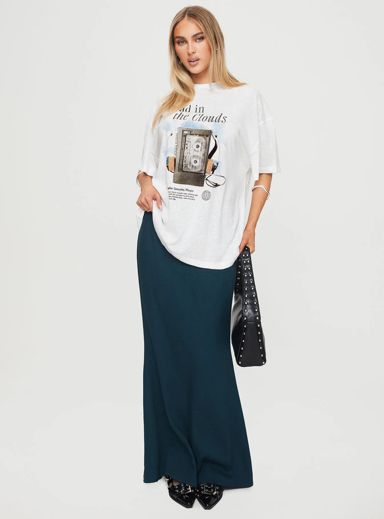 Cloud Cassette Oversized Tee White Active Wear Anti Pilling Fabric