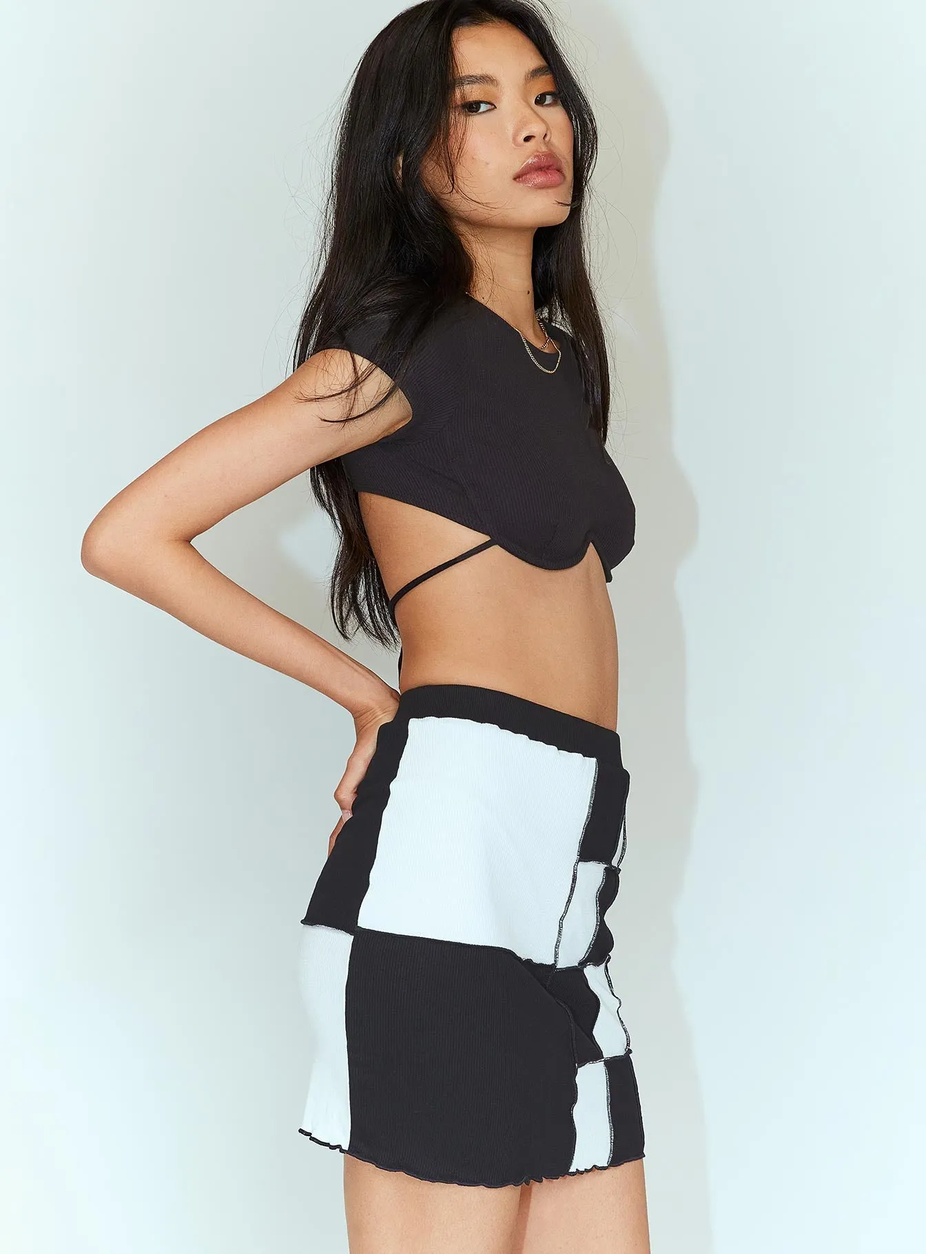 Stretch Waist Chicago Panelled Mini Skirt Black