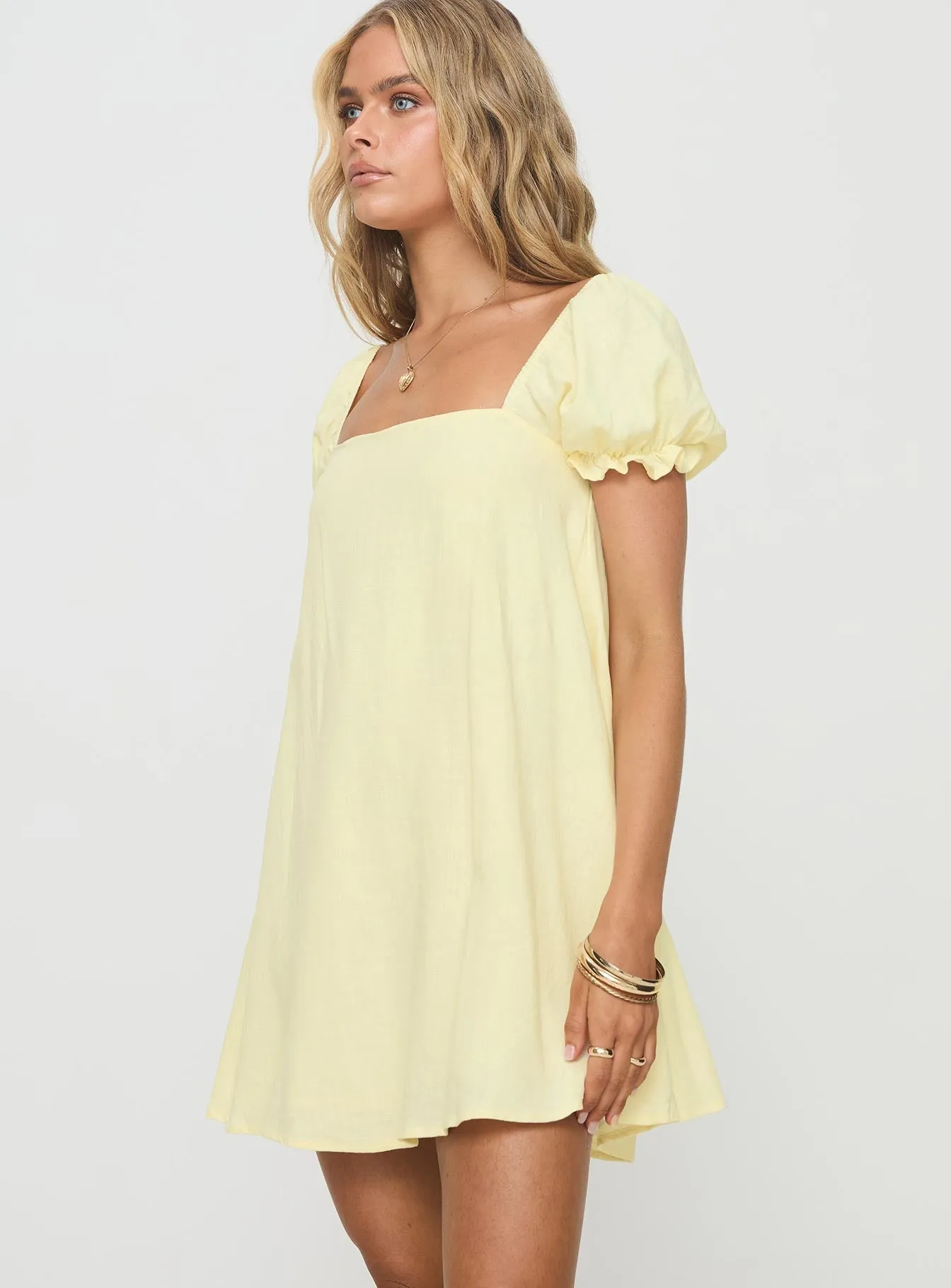 Beyond Linen Blend Mini Dress Yellow Formal Outfit