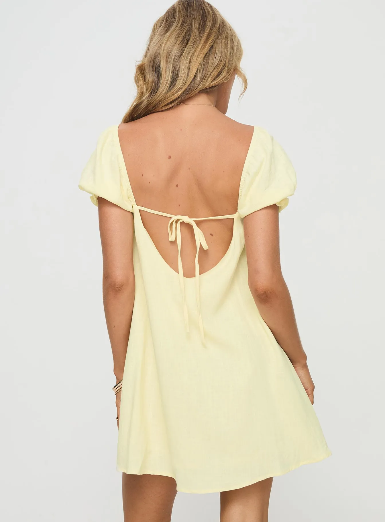 Slim Shape Straight-Cut Beyond Linen Blend Mini Dress Yellow