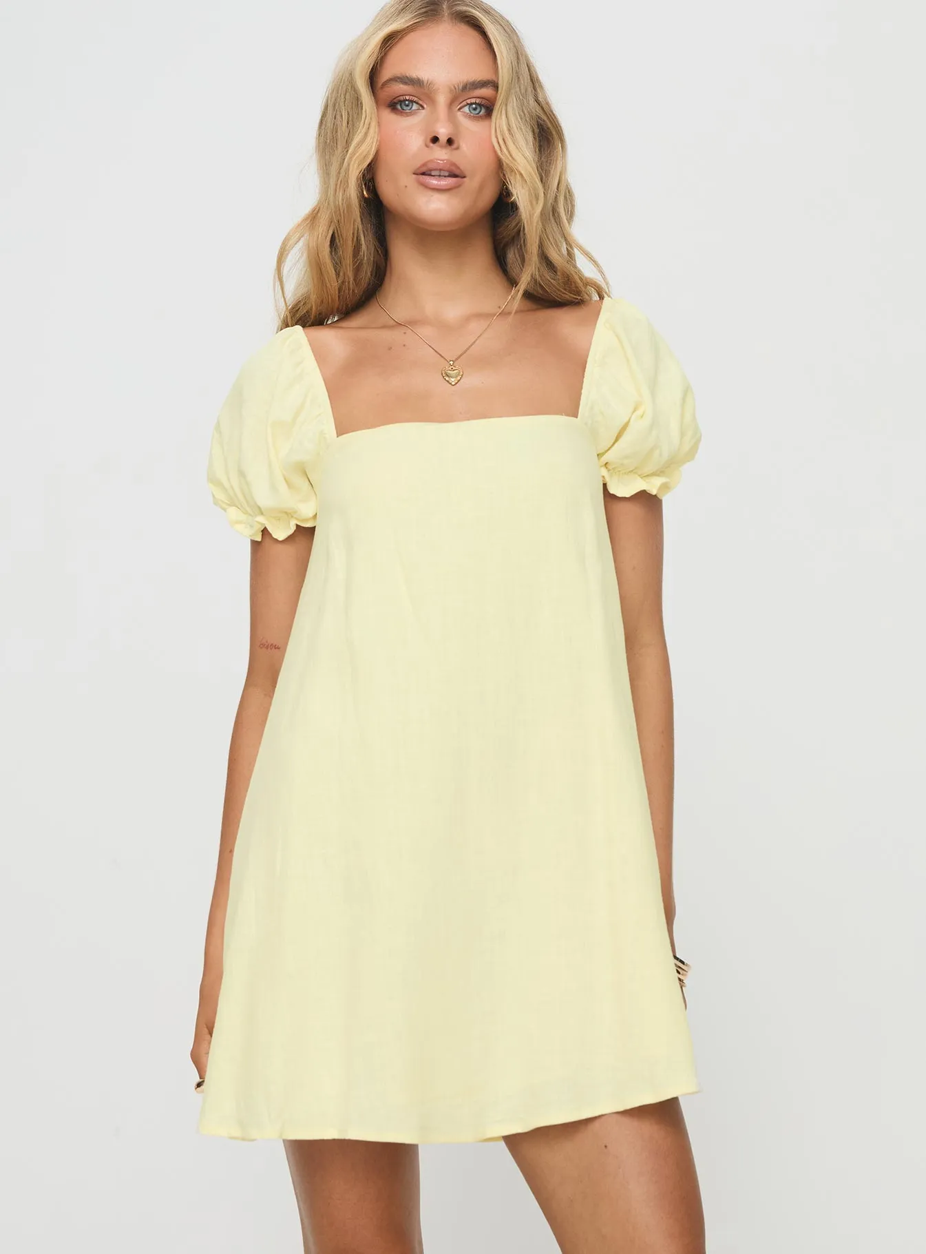 Beyond Linen Blend Mini Dress Yellow Sleek and Sleek Warranty-Included