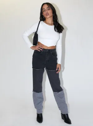 Crystal Soul The Ragged Priest 3 Panel Ombre Black Mom Jean w/fray Seams