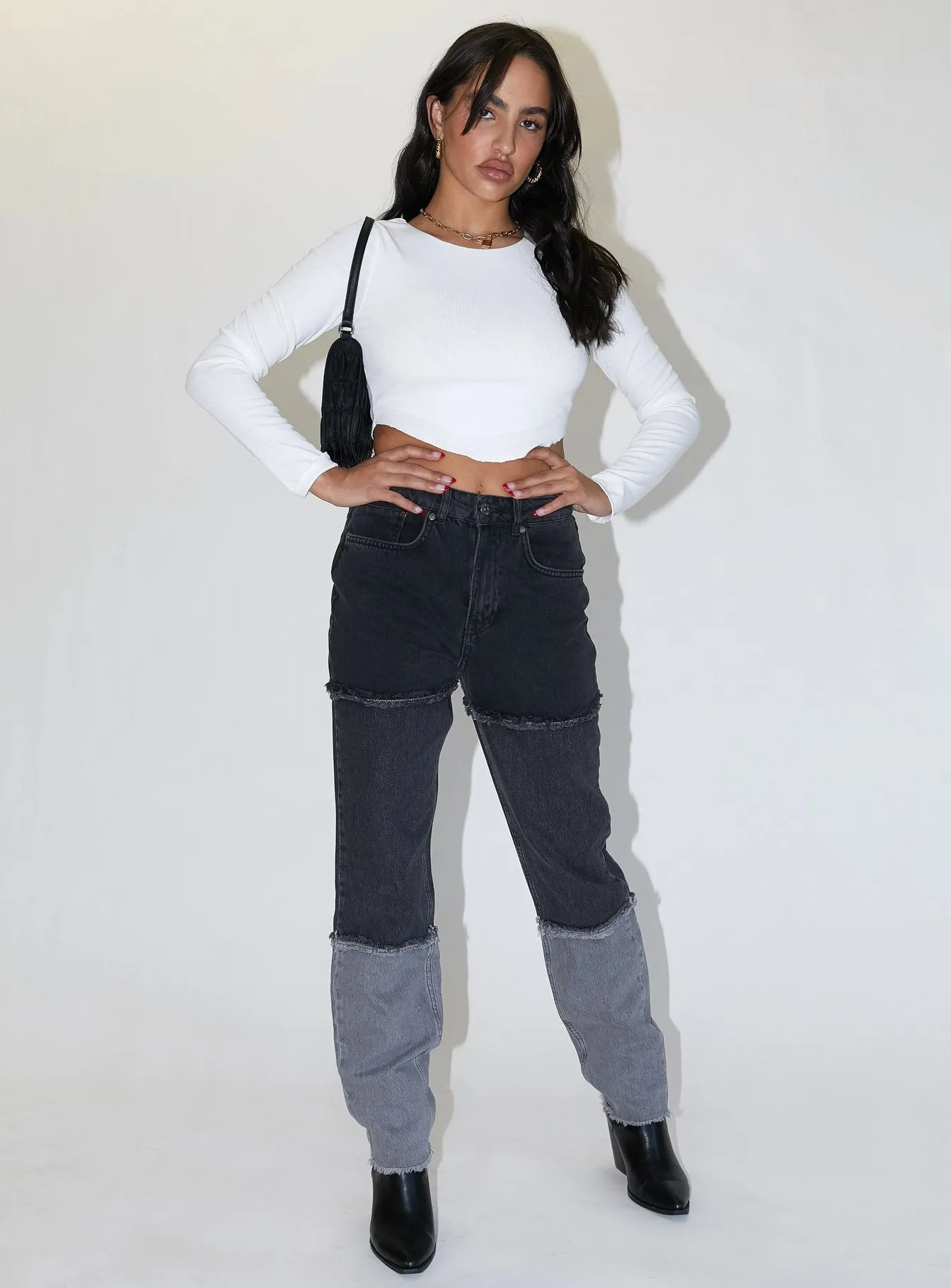 The Ragged Priest 3 Panel Ombre Black Mom Jean w/fray Seams Cozy clothing