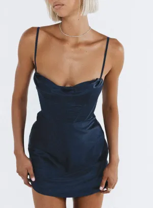 Calm Texture Sheer Panel Spotlight Mini Dress Navy