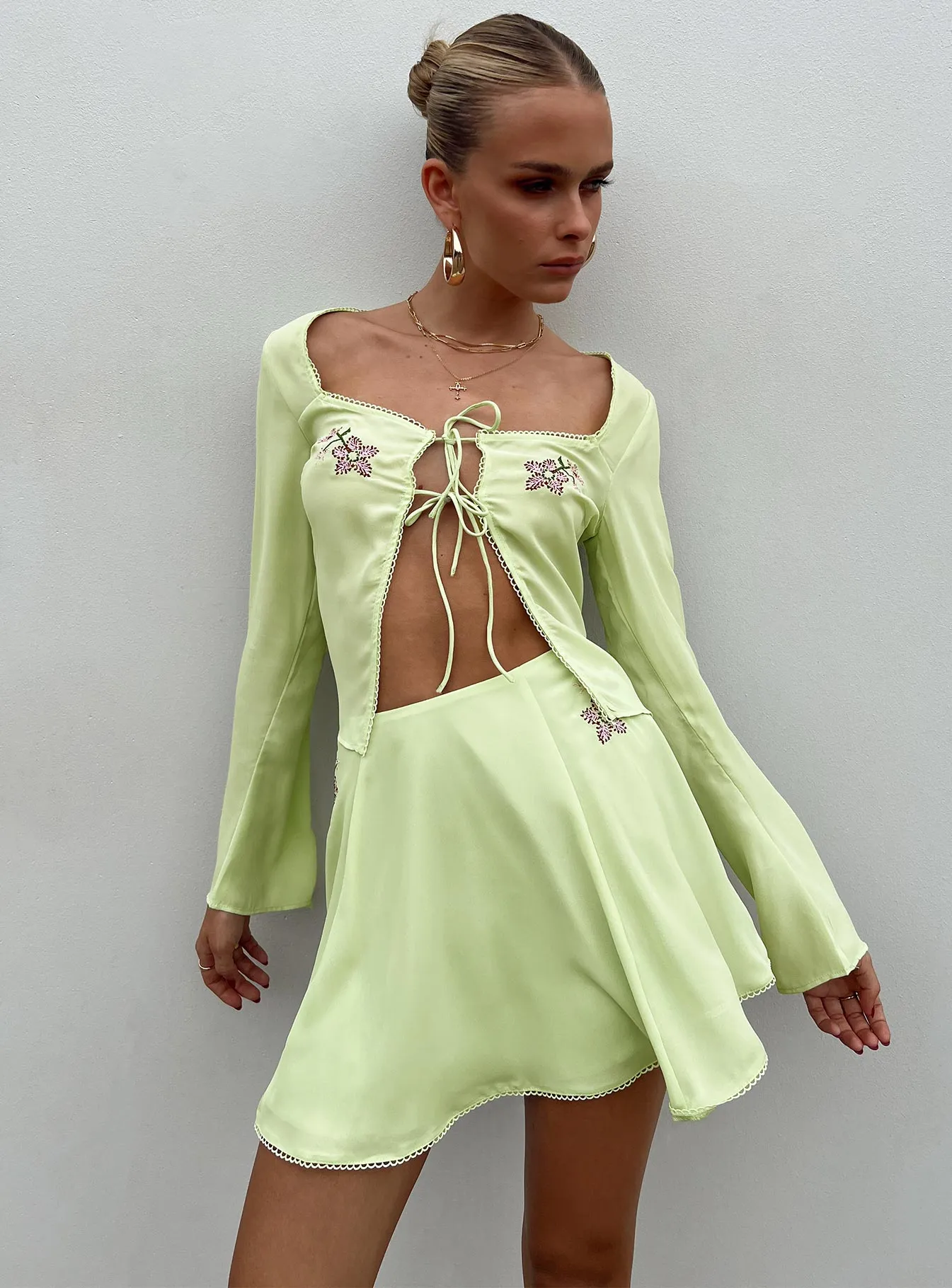 Saleya Mini Skirt Green Anti Pilling Fabric