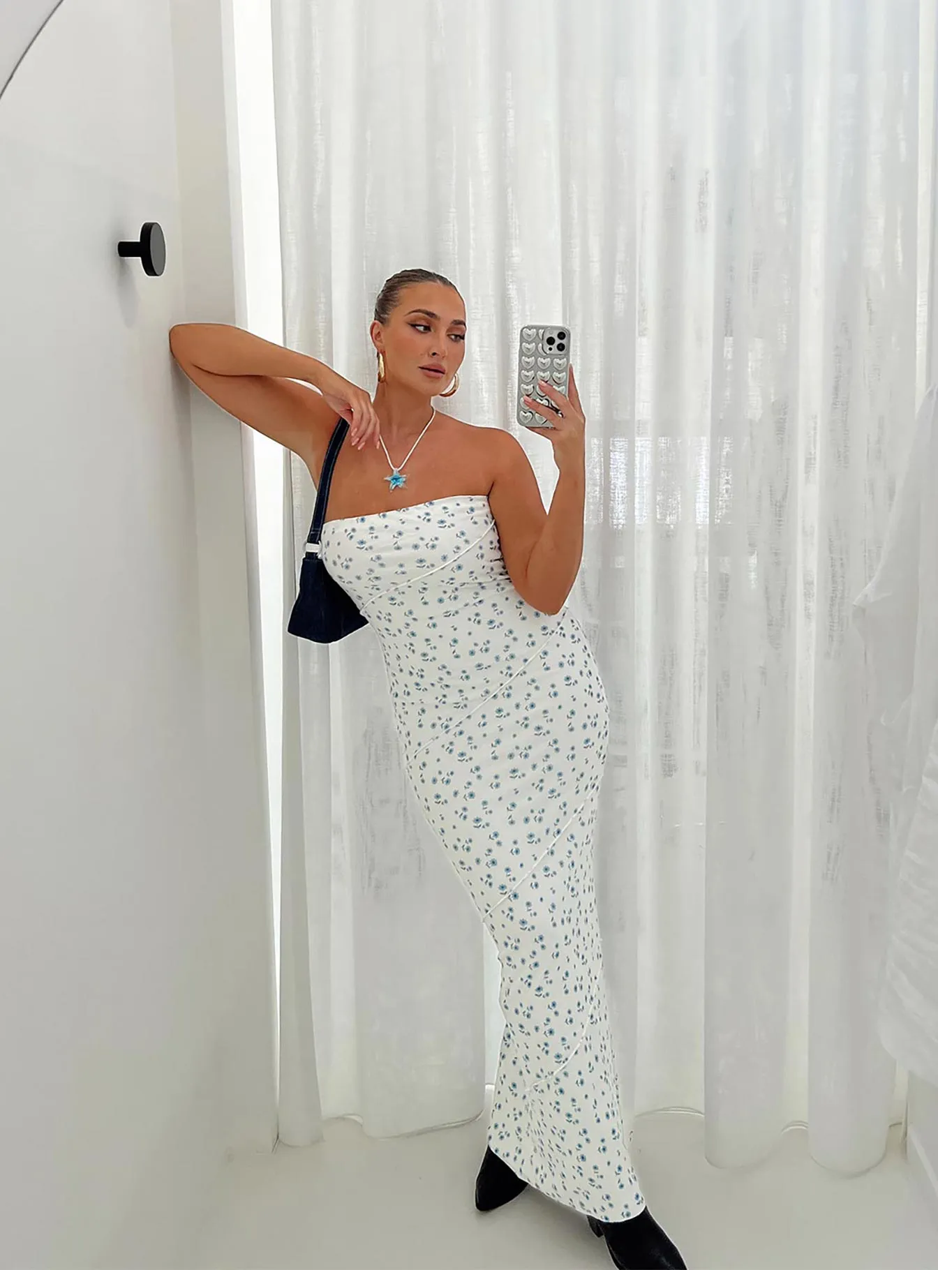 Button-front Care-Instructions-Included Oscar Maxi Dress Blue Floral