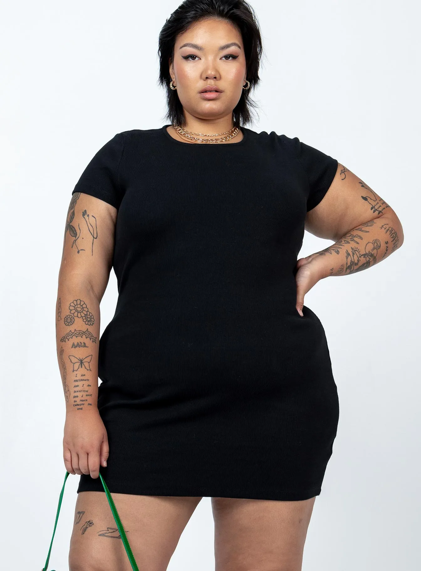 Classic Mini Dress Black Curve Sophisticated Comfort Lower Hem