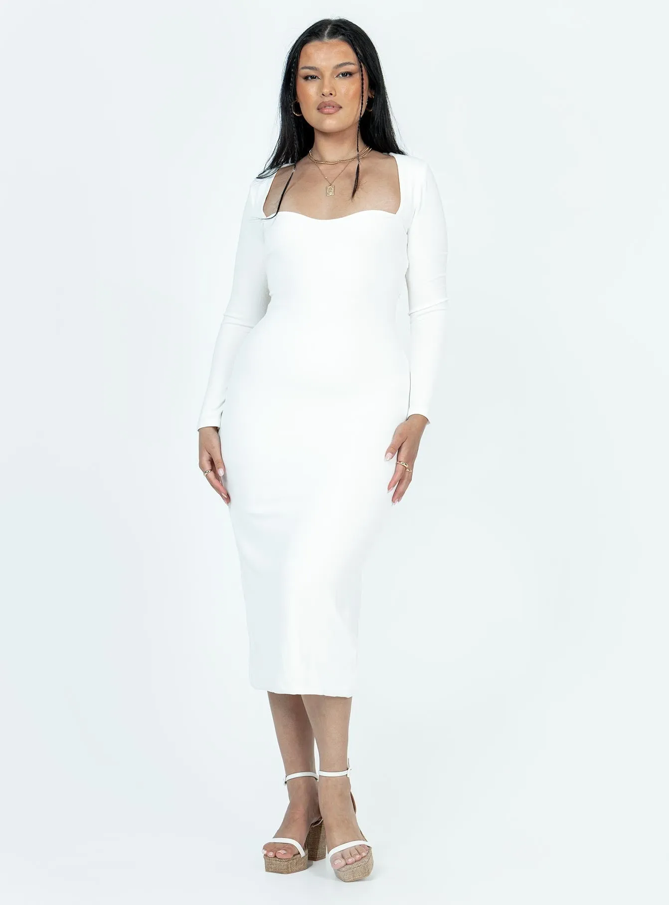 Nolan Midi Dress White Fashionable Look Calm Silhouette