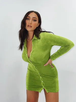 Relaxed Layer Elody Long Sleeve Mini Dress Green