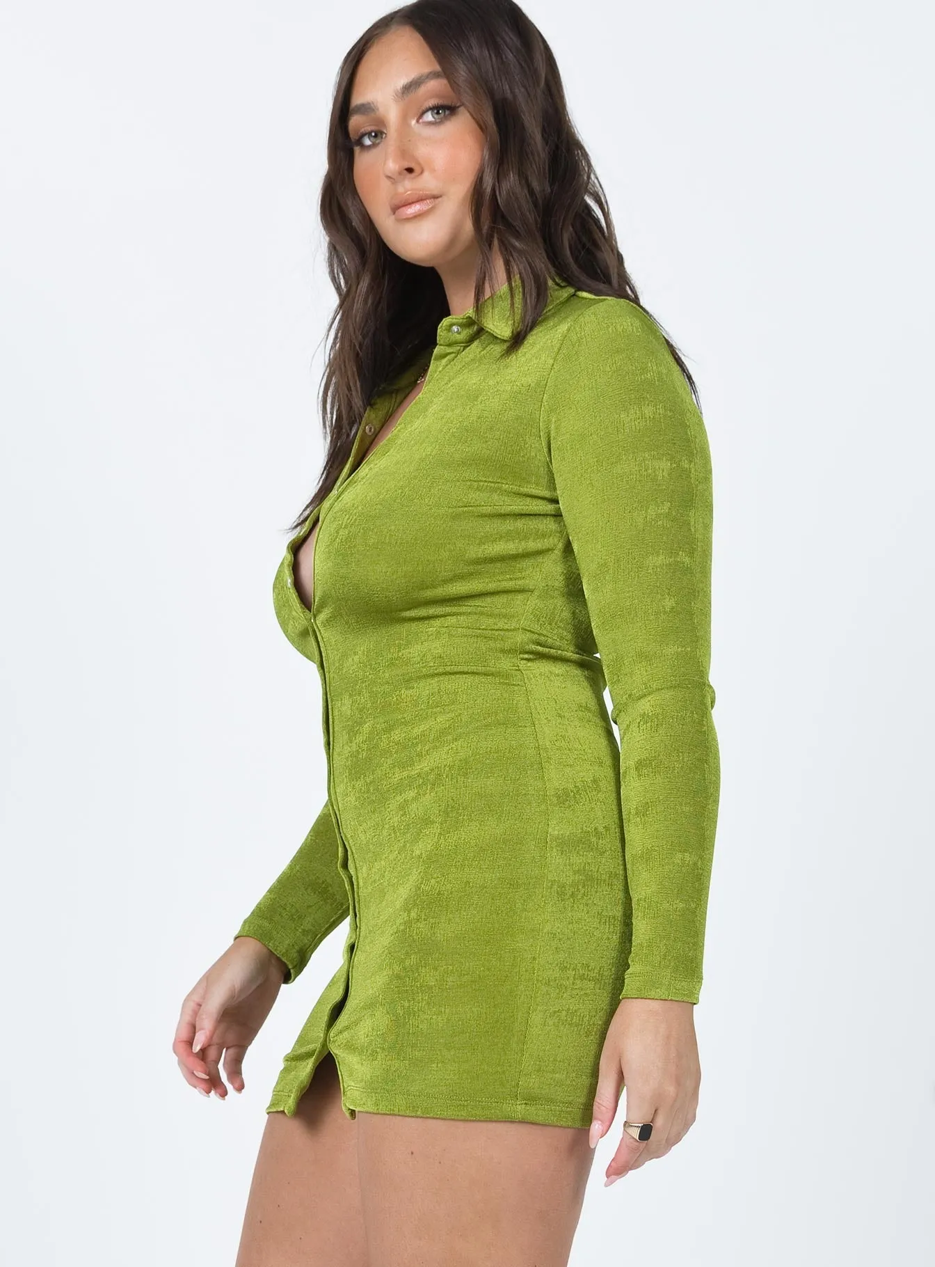 Elody Long Sleeve Mini Dress Green Layered Volume