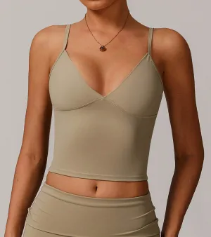 V Neck Spaghetti Fitted Crop Tank Tops One-Piece Wear TemperatureControlTechnology
