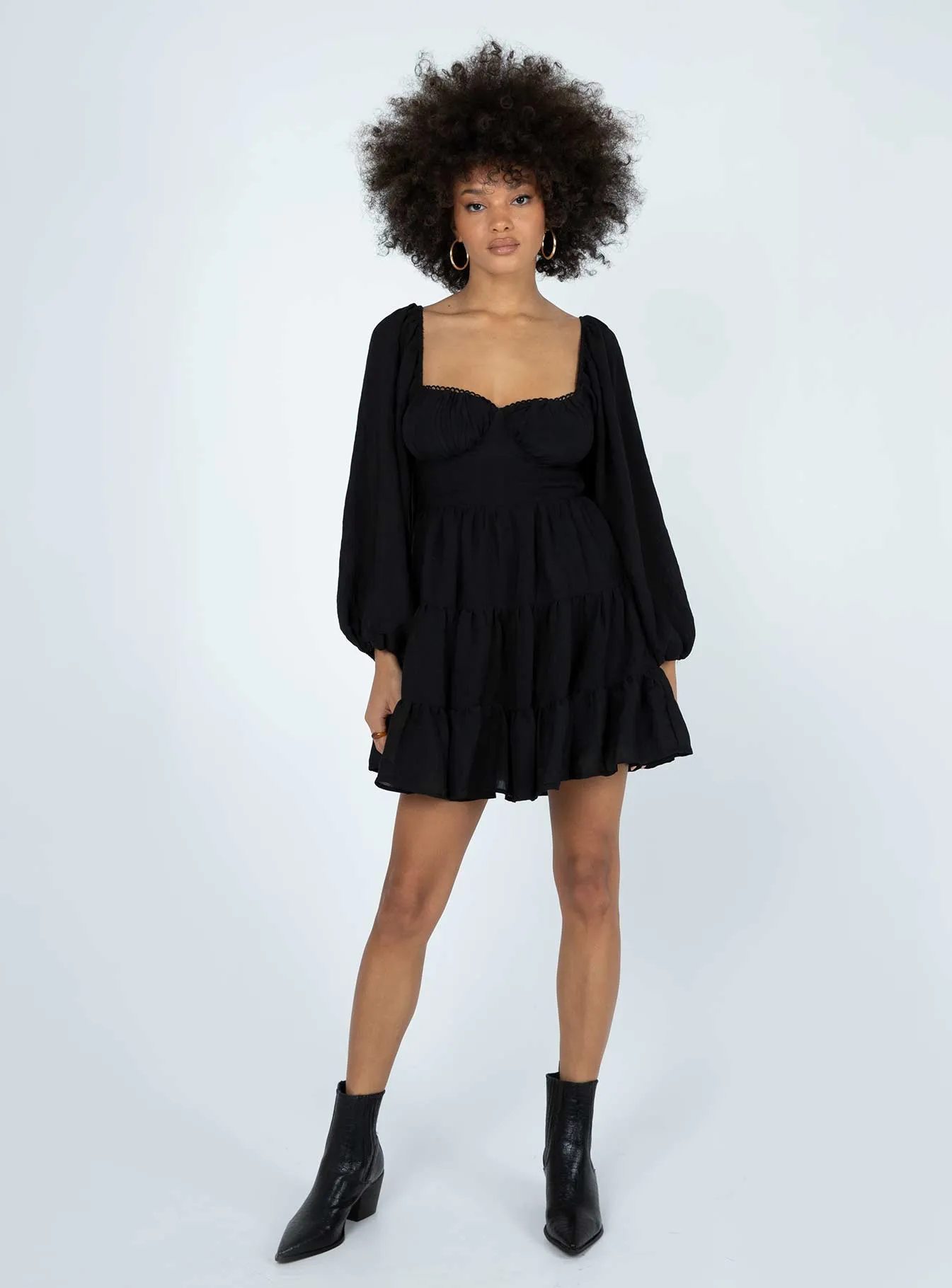 Danny Long Sleeve Mini Dress Black Modern and Stylish Simple Touch