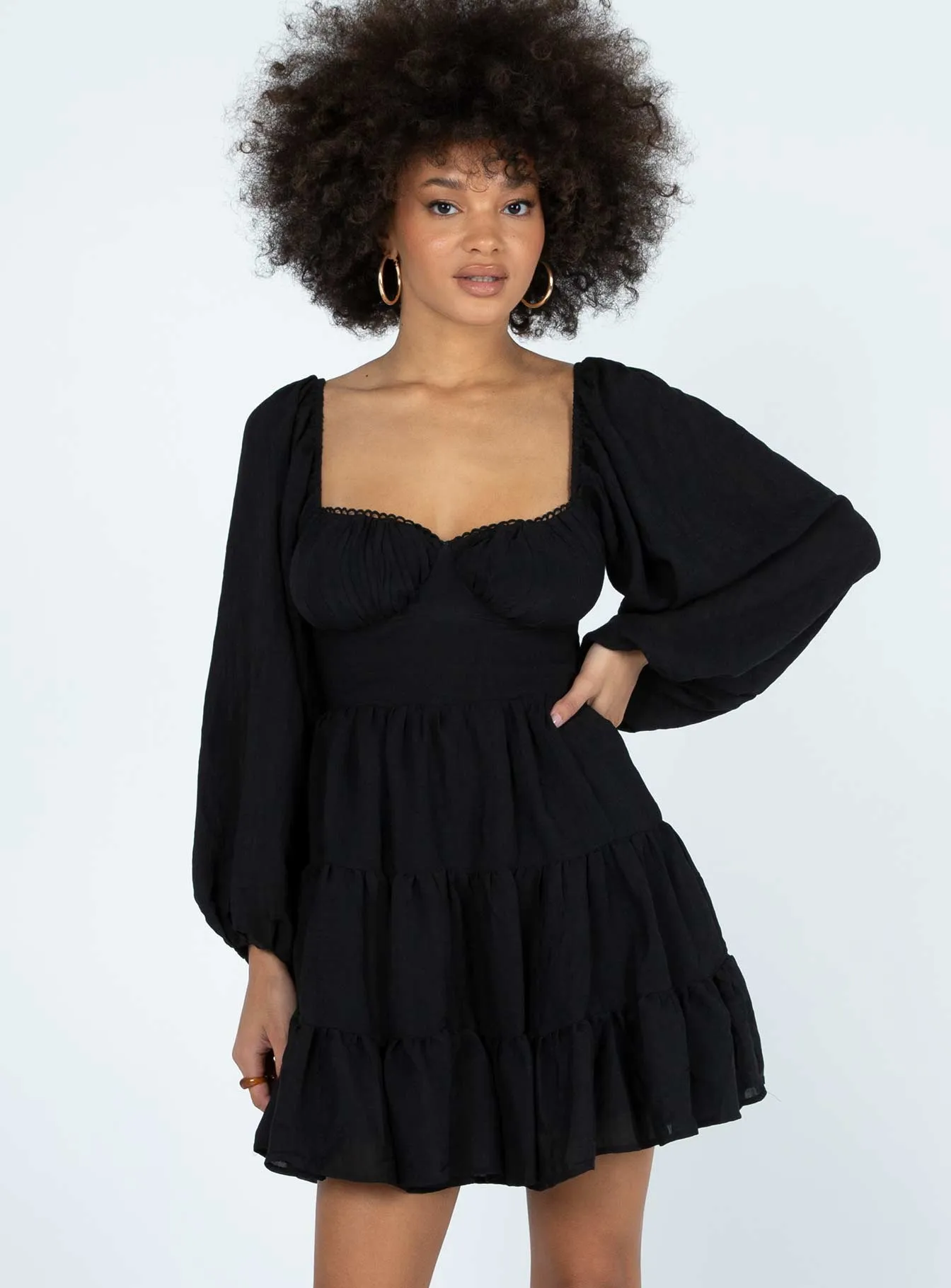 Smart Cut Danny Long Sleeve Mini Dress Black