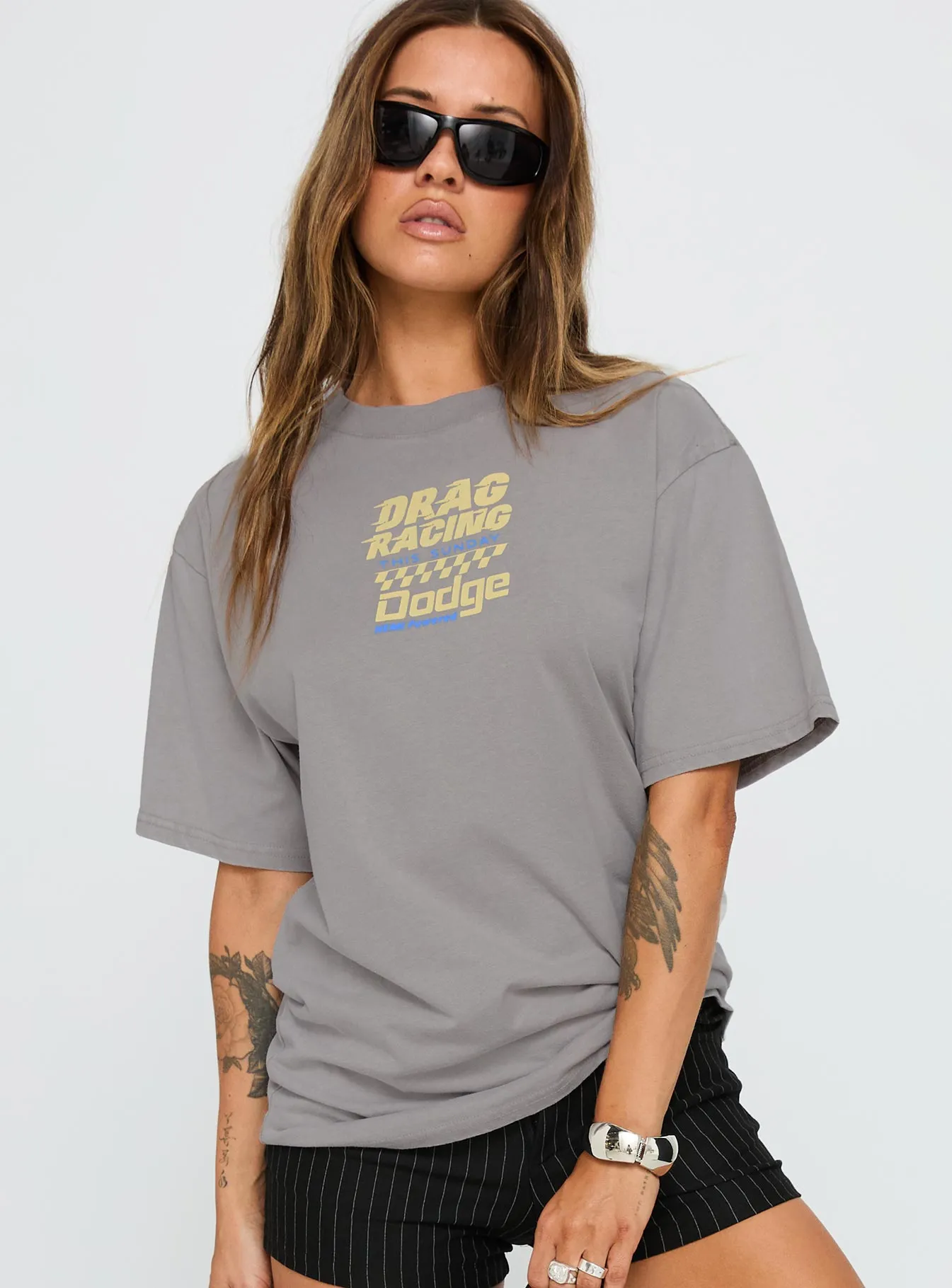 Dodge Racer Oversized Graphic Tee Grey Relax Style Trend All-Season Comfort Wear