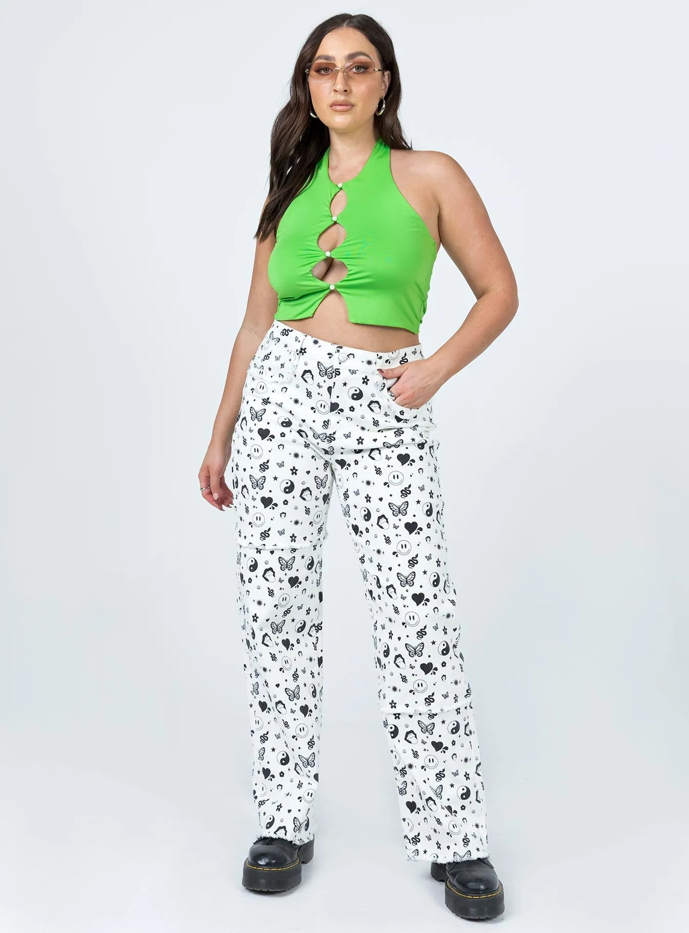 Love Me Not Denim Jeans White Adjustable Hem