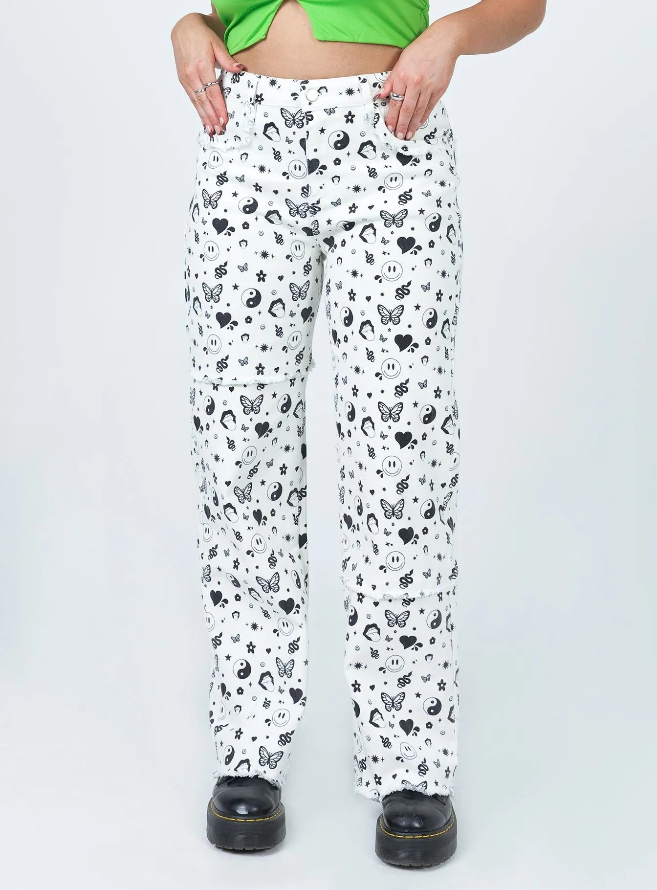 Love Me Not Denim Jeans White Craft Core Retro cool