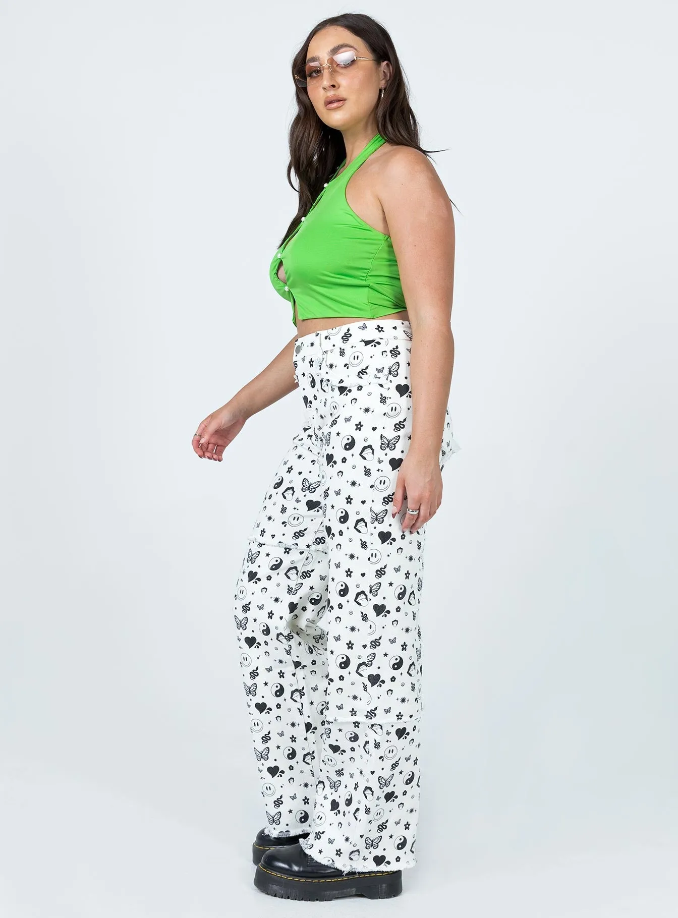 Love Me Not Denim Jeans White Metro Mode Dad Core