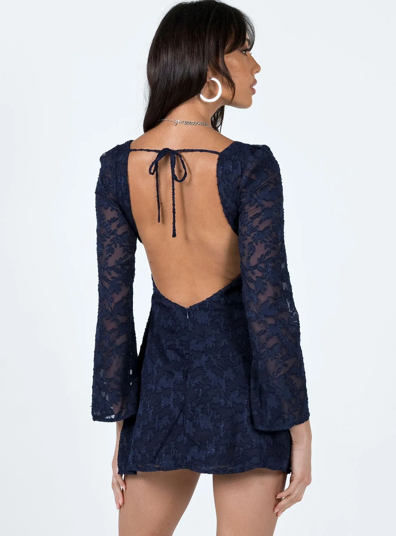 Eryn Long Sleeve Mini Dress Navy Timeless slip dress Happy Glow