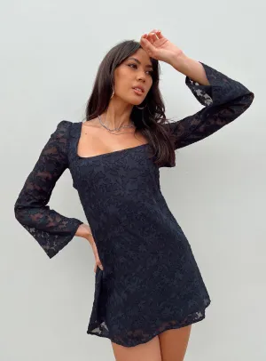 Eryn Long Sleeve Mini Dress Navy Chic beachwear dress Chic Look