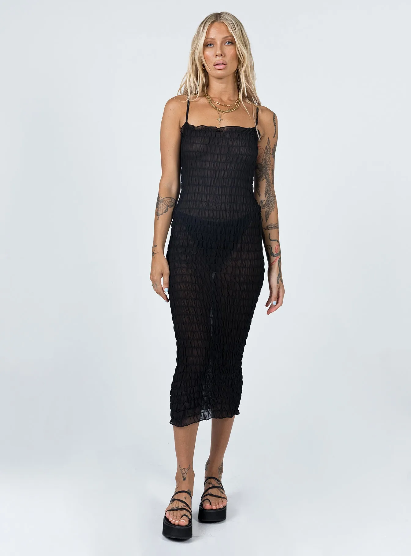 Sharp Finish Smile Feel Charmed Midi Dress Black