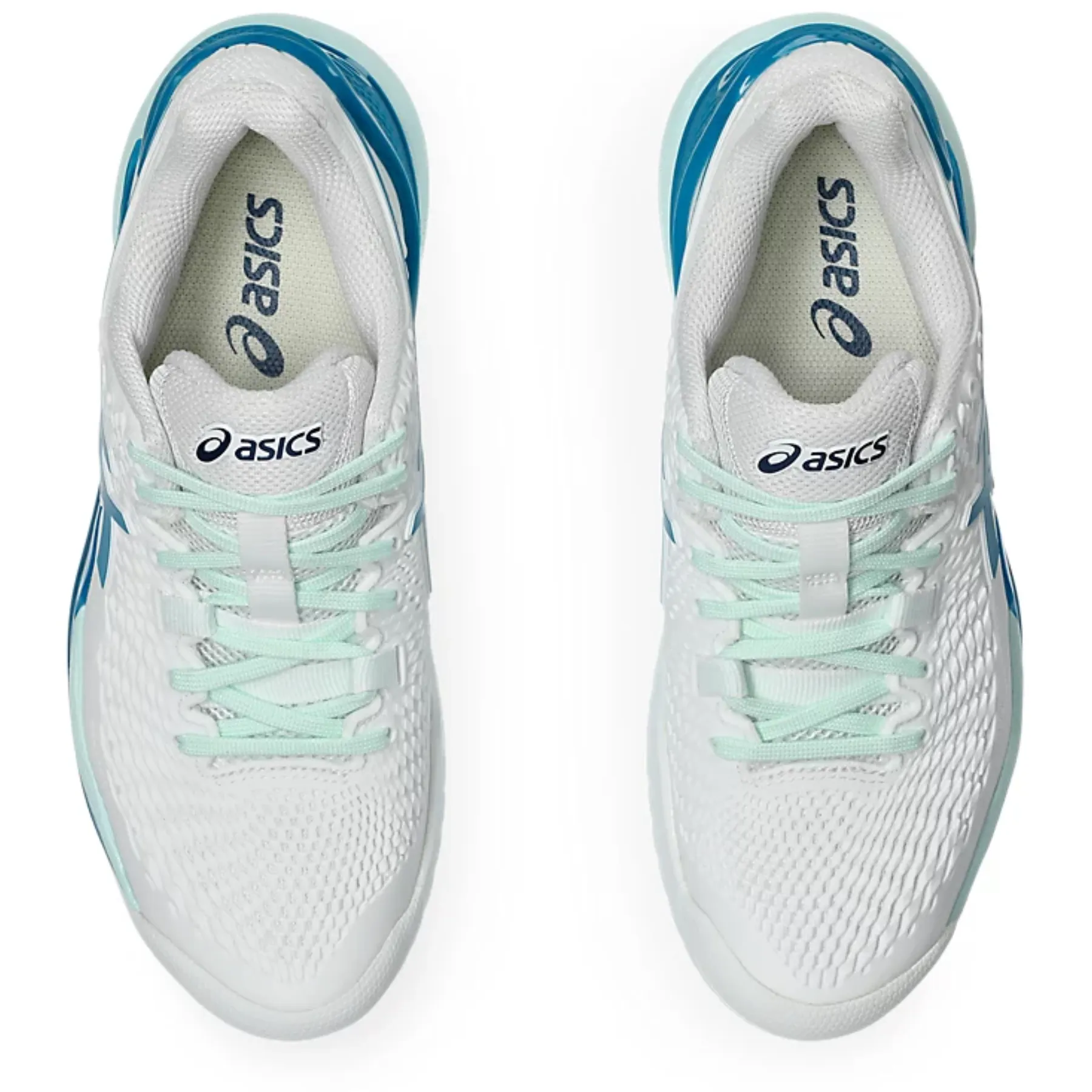 Anti Bacterial compression support Asics Gel-Resolution 9 Women Tennis Shoes - White/Teal Blue