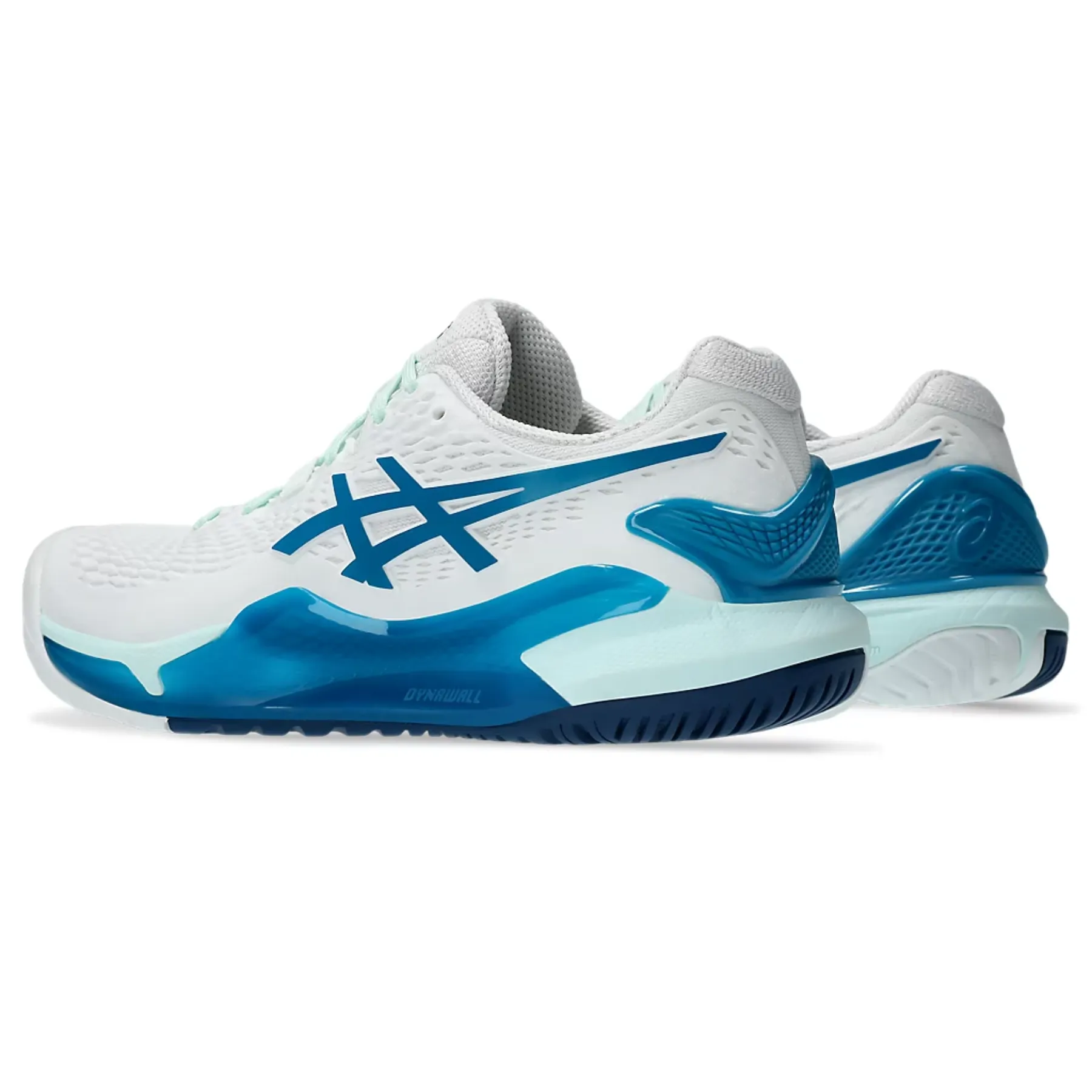 Durable Traction Grip Asics Gel-Resolution 9 Women Tennis Shoes - White/Teal Blue