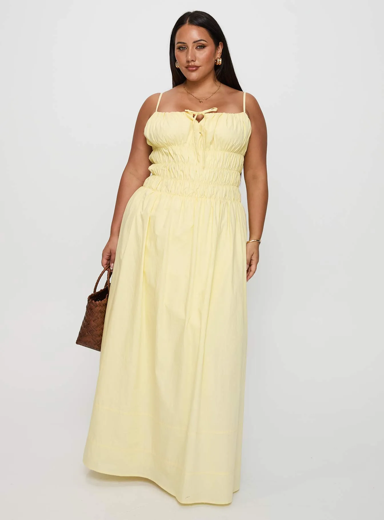 Red-Carpet Romantic Mood Loralei Shirred Maxi Dress Yellow Curve