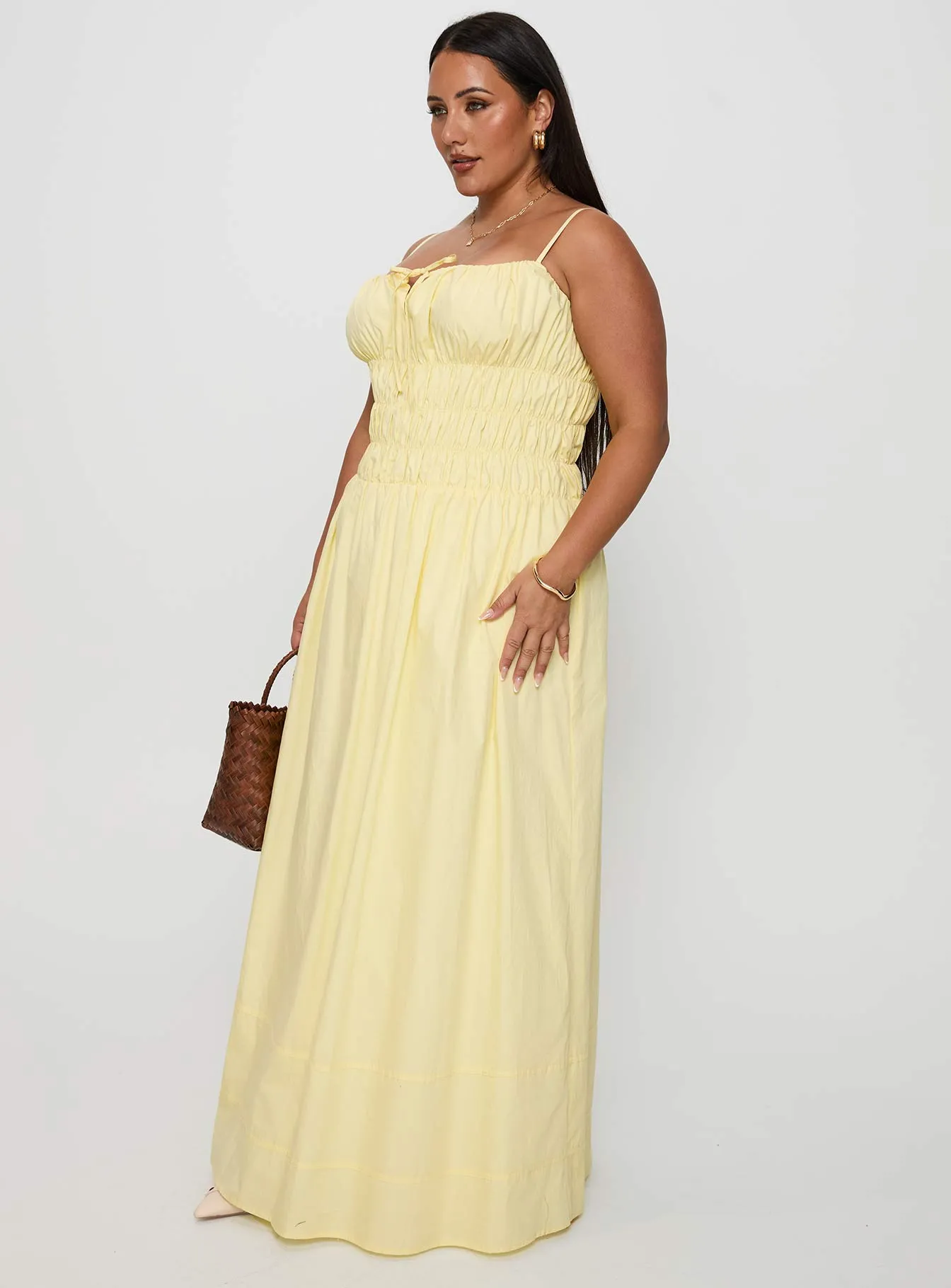 Loralei Shirred Maxi Dress Yellow Curve Modern Form