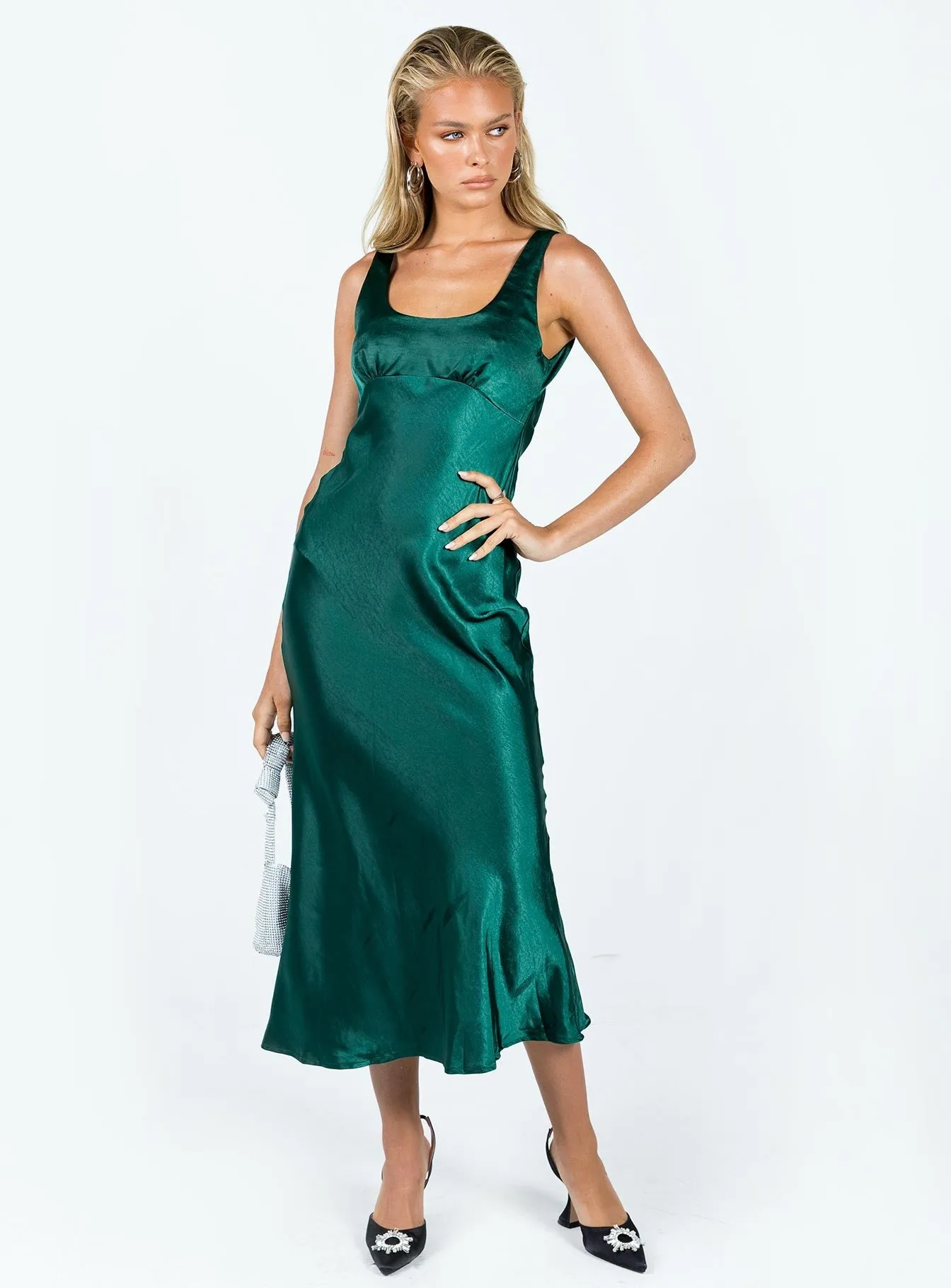 Premium Fabric Polished Motion Girls Club Midi Dress Emerald