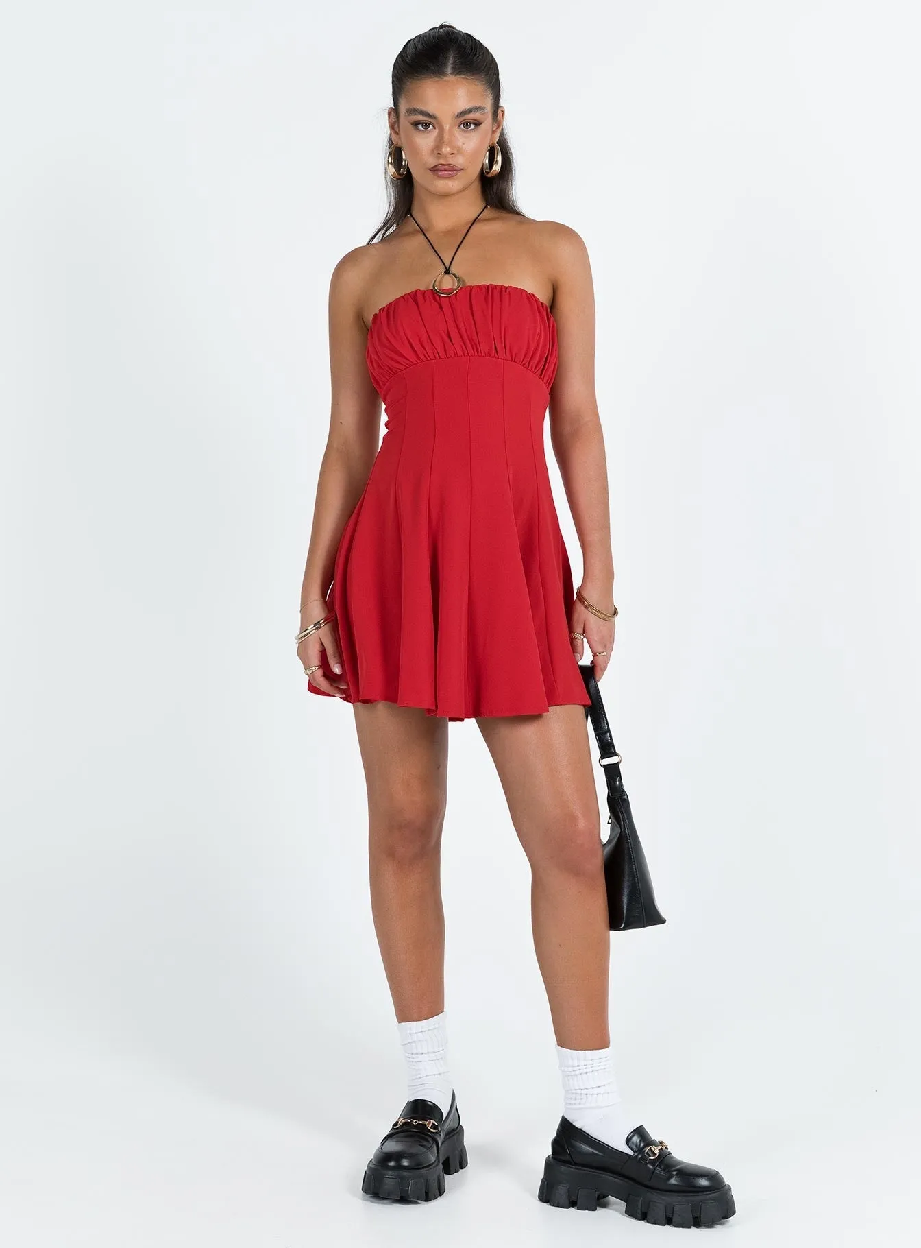 Glam Touch FlatlockSeam Largo Strapless Mini Dress Red