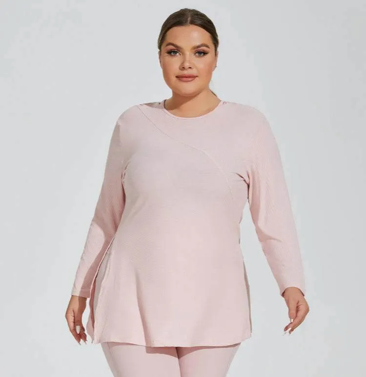 NonRestrictive Fit Plus Size Yoga Long Sleeve Hooded T-Shirt