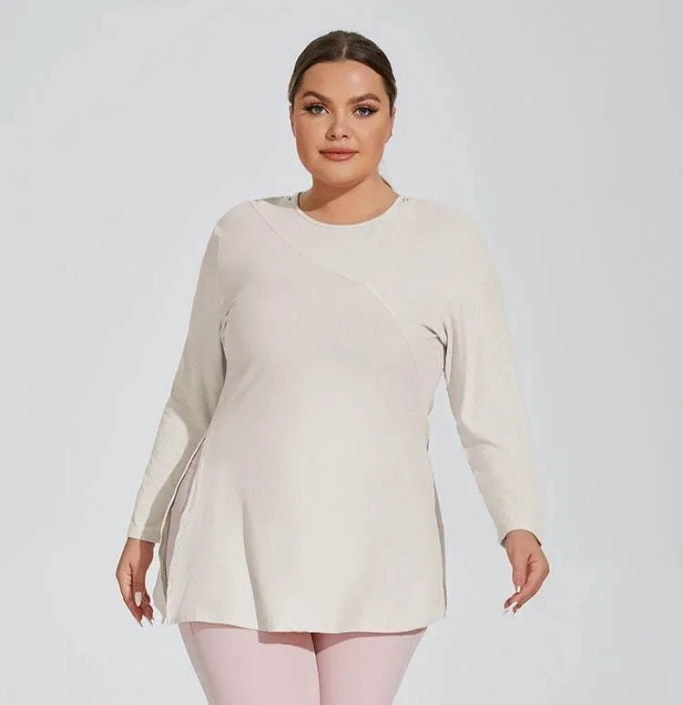 Plus Size Yoga Long Sleeve Hooded T-Shirt ThermalRegulation