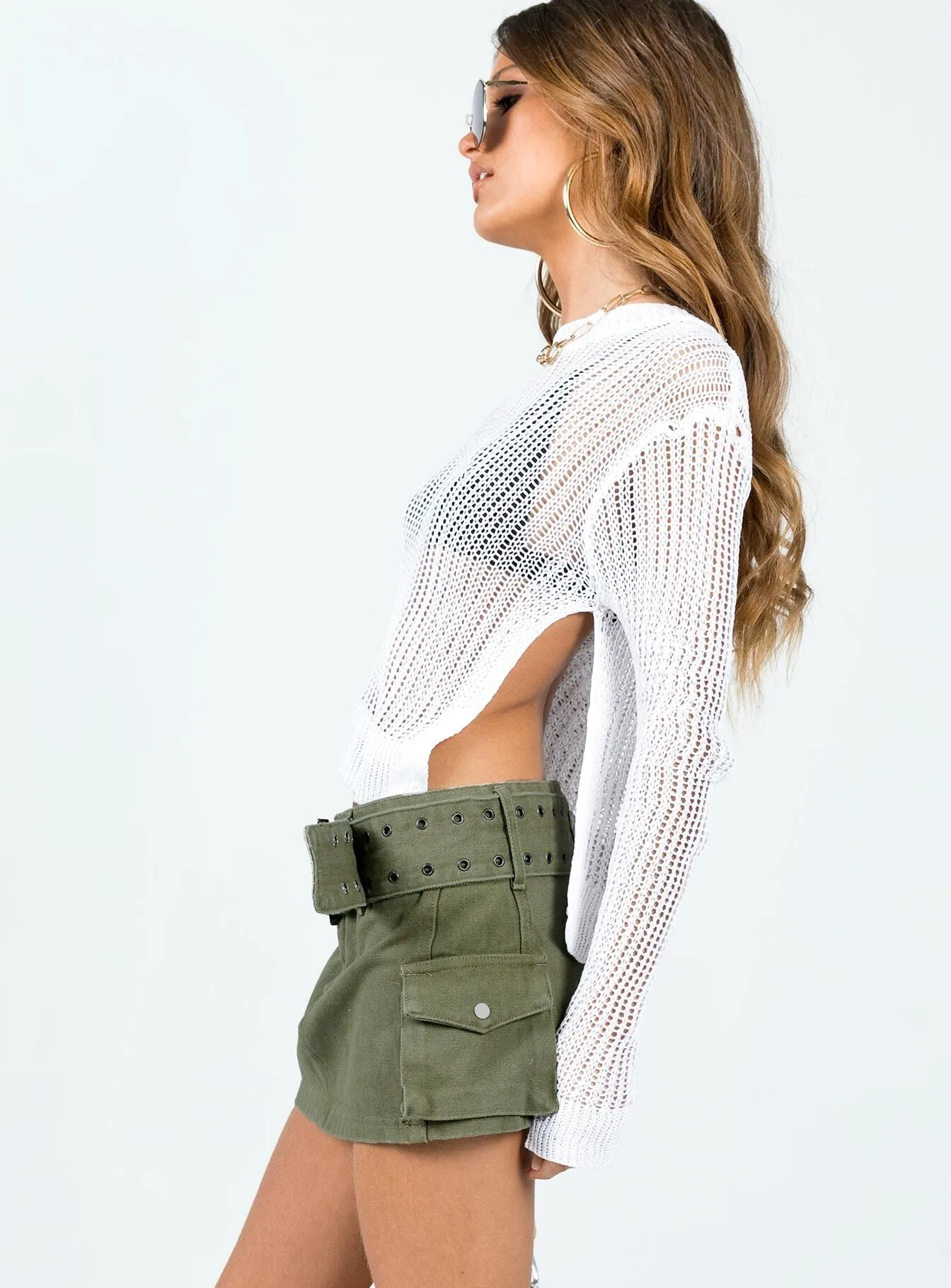 Crisscross Details Neat Style Iconic Cargo Mini Skirt Khaki